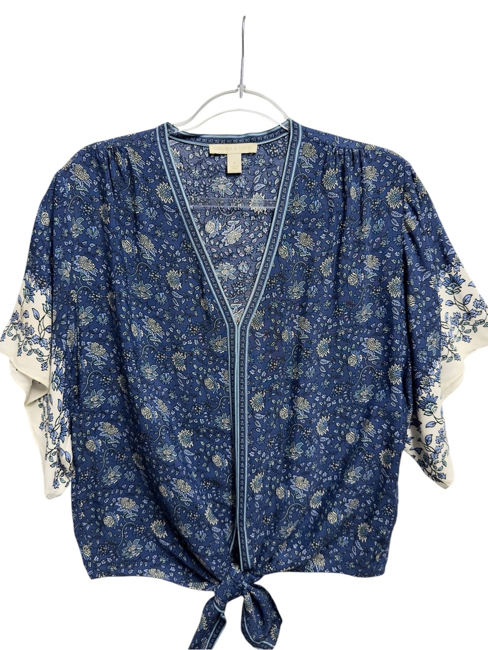 Pure Viscose Knit Gauze Floral Vines Kimono Poncho Blouse Top
